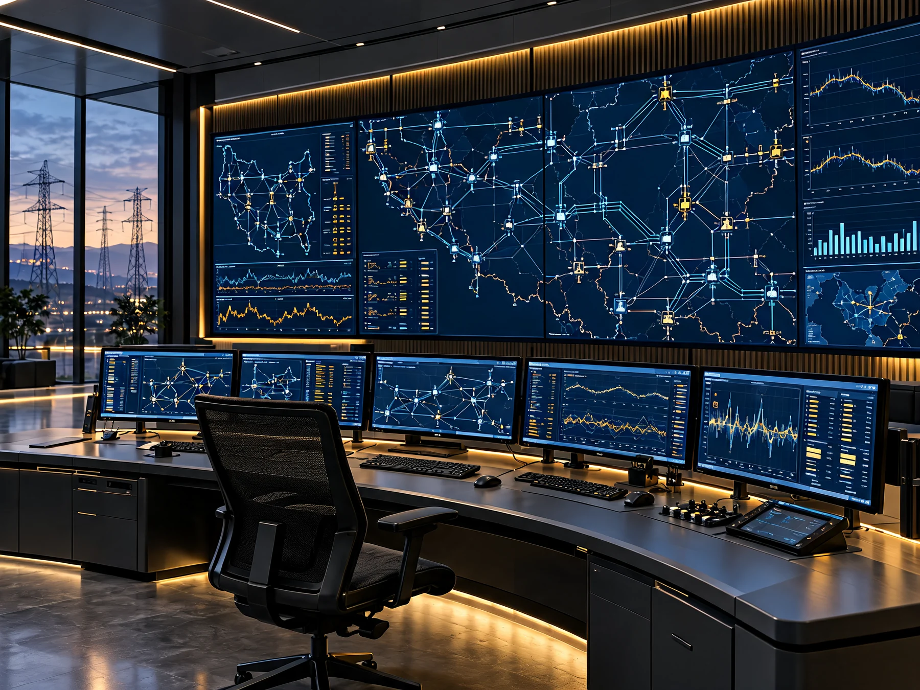 Electricity network monitoring screens in a digital control room